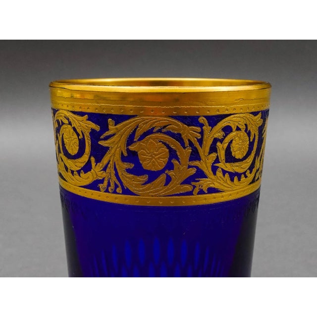 Mid 20th Century Mid 20th Century Saint St Louis Crystal France Thistle Blue & Gold Encrusted Tea Tumbler Glass For Sale - Image 5 of 8
