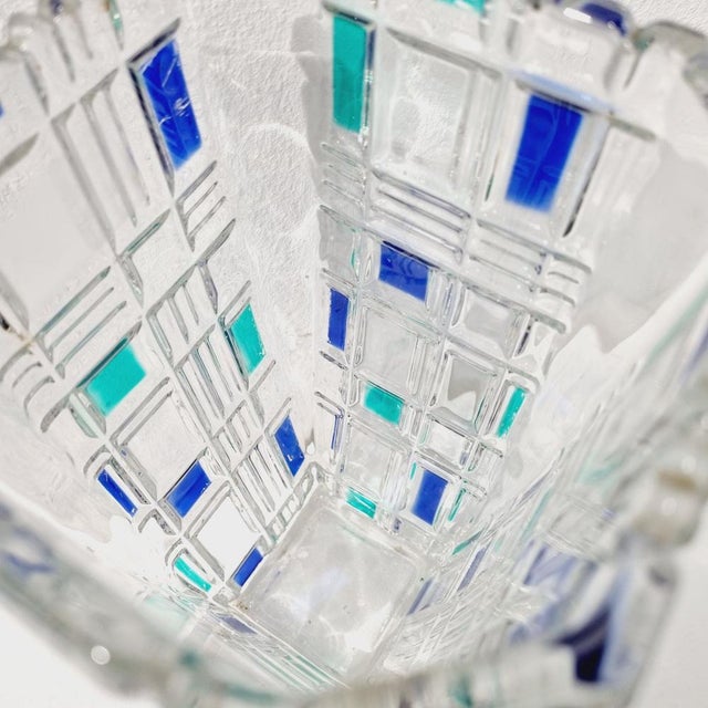 Blue Multicolored Crystal Vase, 1960s For Sale - Image 8 of 13