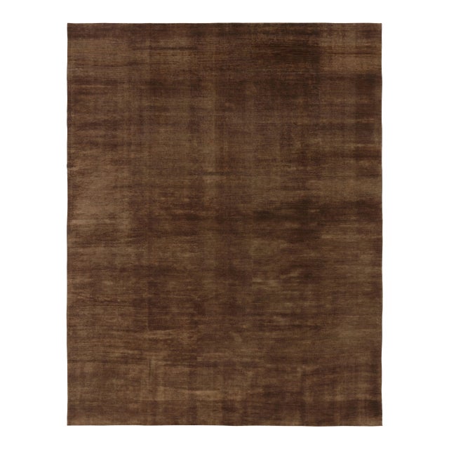 Rug & Kilim’s Modern Textural Rug, Rich Tone-on-Tone Brown With Gold Accents For Sale