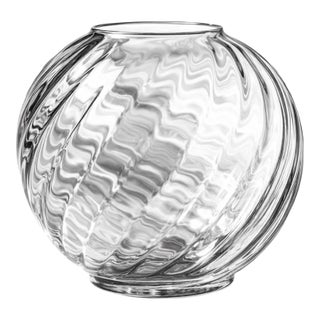 Late 20th Century Large Clear Swirl Art Glass Vase — Sculptural Round Form With Rippled Texture, Coastal Decorative Vessel (11”) For Sale