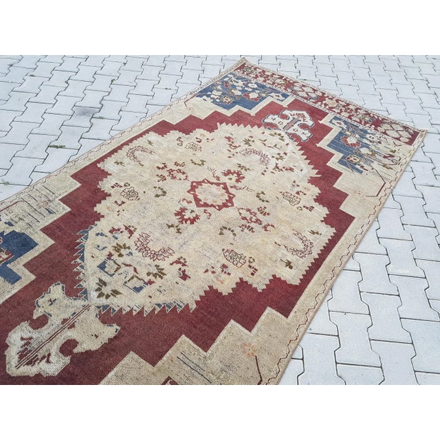 Vintage Central Anatolian 'Taspinar' Wool Turkish Area Rug with Red and Tan Color 55'' x 107'' / 140x272cm Hand woven with...