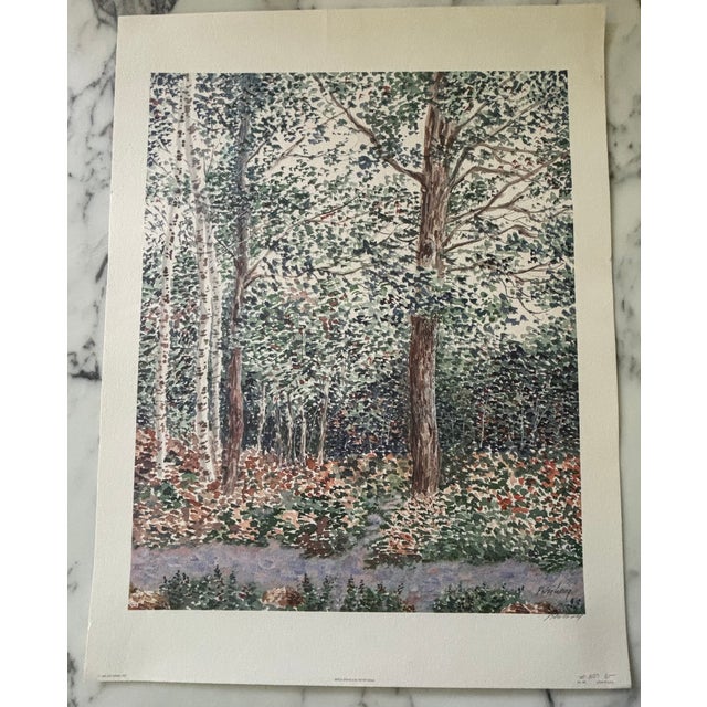 Dark Green Vintage 1990s Lithograph Titled, "Birch Grove", Signed by Artist Peter Wong For Sale - Image 8 of 13