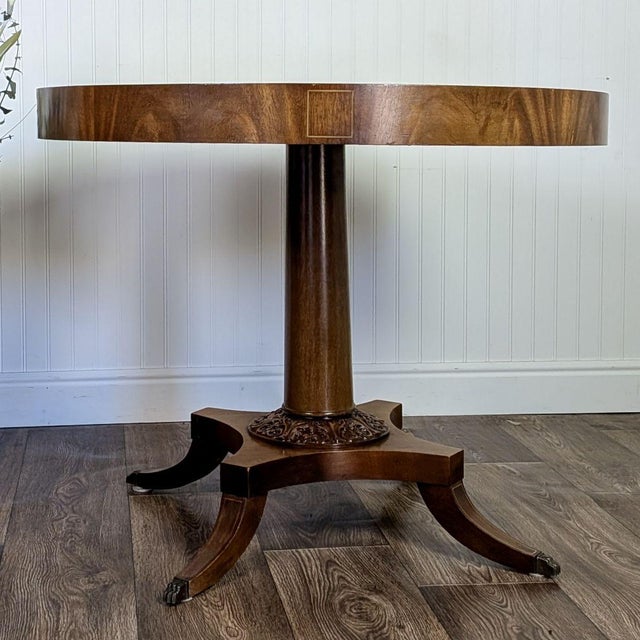 Vintage Regency-Style Drum Table With Leather Top For Sale - Image 13 of 13