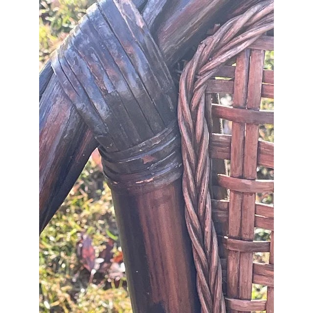 1970s Vintage Barley Twist Ebonized Rattan and Wicker Seat and Back Armchairs - Set of 2 For Sale - Image 10 of 12