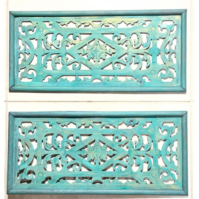 Pair of Antique Solid Brass Openwork Wall Hangings / Architectural Grilles For Sale - Image 17 of 17