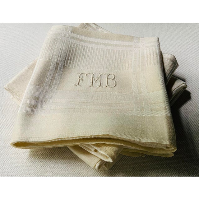 Antique French Damask Linen Dinner Napkins, Monogrammed, Set of 4 | C. 1930s For Sale - Image 6 of 14