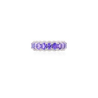 Tanzanite and Diamond Cluster Half Eternity Band Ring Size 7 For Sale