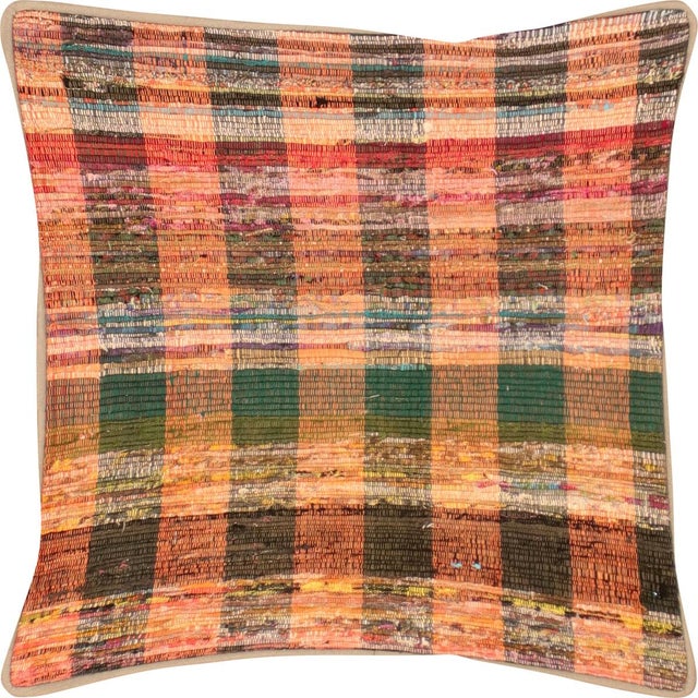 1960s Turkish Rag Pillow. Sewn with fragments of vintage hand made Anatolian cotton & linen kilims. Fiber fill. 523003