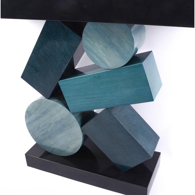 Equilibre Console in Blue and Black Tinded Marquetry by Aymeric Lefort For Sale - Image 16 of 18
