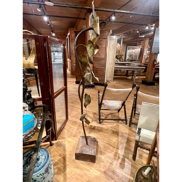 Monumental Brutalist Copper, Brass & Burl-Wood Sculpture of a Sunflower For Sale - Image 4 of 8