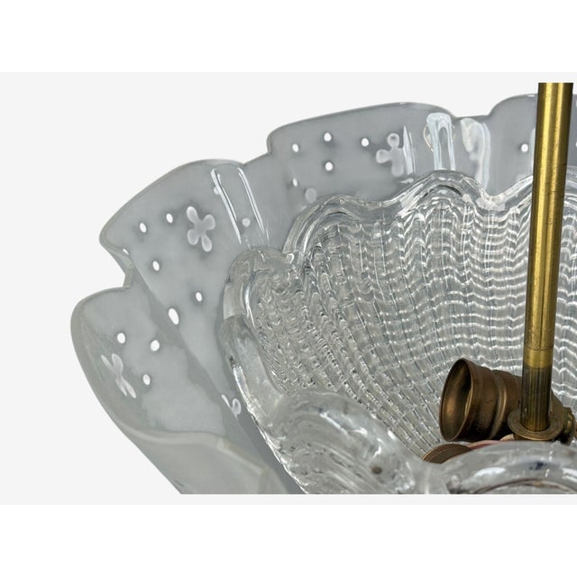 Nils Landberg, Rare Chandelier, Etched Glass, Brass, Sweden, 1940s For Sale - Image 11 of 13