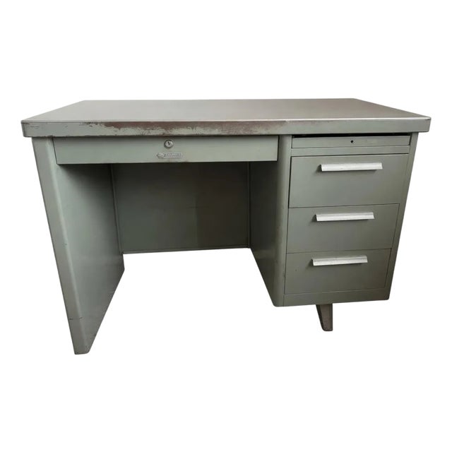 Vintage Steelmaster Industrial Single-Pedestal Tanker Desk, 1950s For Sale
