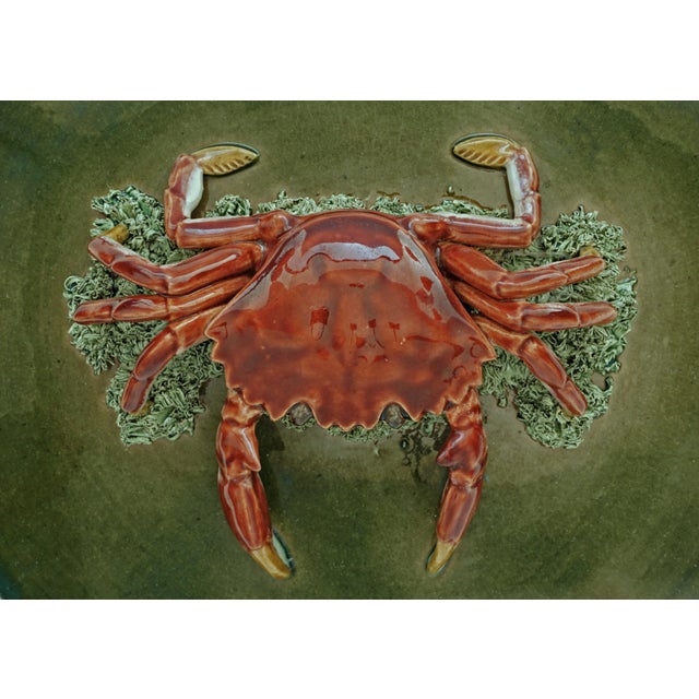 Olive Late 20th Century Olive Green Majolica Crab Lidded Serving Tureen Portugal Palissy Ware Coastal Decor For Sale - Image 8 of 11