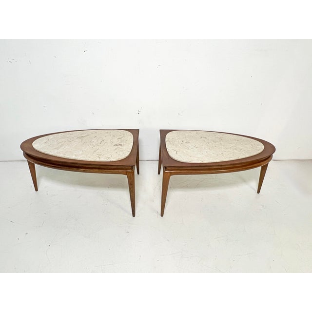 Paul Laszlo C. 1960s Two Piece Surfboard Coffee Table in Walnet With MarbleTop For Sale - Image 4 of 10