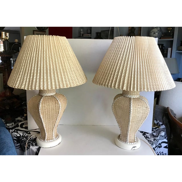 Antique Cane Lamps With Pleated Cane Shades a Pair Chairish