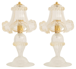 Murano Glass Table Lamps in Crystal Color Line Straight & Gold Leaf, Italy, 2000s, Set of 2
