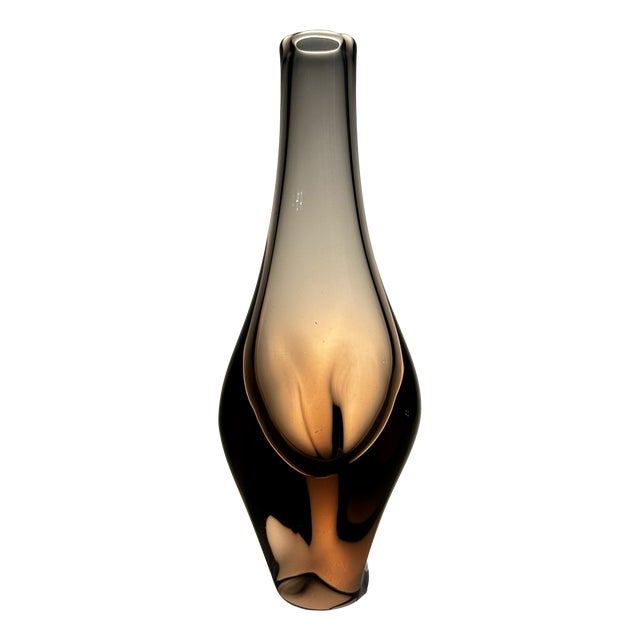 Sculptural Bohemian Smoked Glass Vase by Miroslav Klinger for Zelezny Brod Zbs, Czechoslovakia, 1950s For Sale