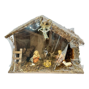Vintage Made in Italy Nativity Presepio Set – 8 Pieces With Rustic Italian Stable
