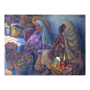Cactus Fruit Sellers, Jalal Gharbi Oil on Canvas Painting
