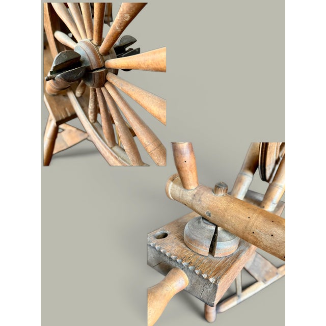Antique Petite Spinning Wheel-Primitive Farmhouse-Textile-Display-Rustic-Country For Sale - Image 6 of 11
