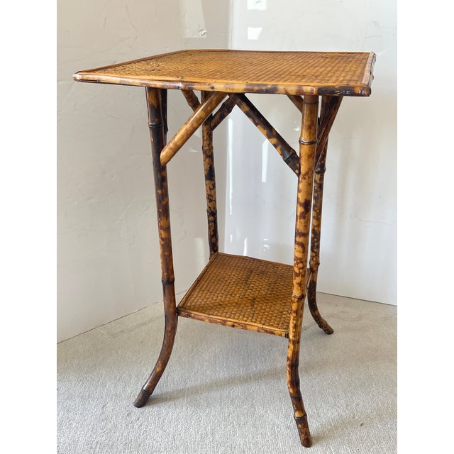 French French Antique Tortoiseshell Bamboo & Woven Wicker Sde Table , C1900 For Sale - Image 3 of 12