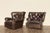Mid-Century Modern Pair of Restoration Hardware Churchill Tufted Leather Swivel Chairs | Vintage Distressed Cigar Leather Wingbacks For Sale - Image 3 of 18