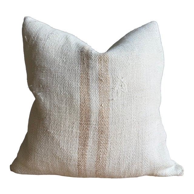 Vintage Stripe Grain Pillow With Down Insert For Sale