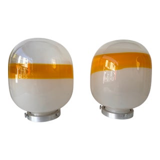 Pair of Murano Glass Orange White Smoke Saturn Lamps. Italy, 1970s For Sale