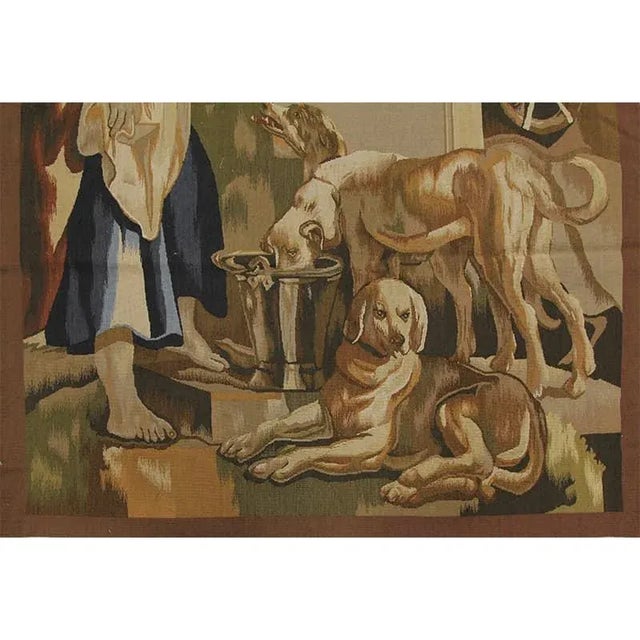 Recreated handwoven wool tapestry fragment featuring three dogs at rest. Original designed by Jacob Jordaens, circa 1644....