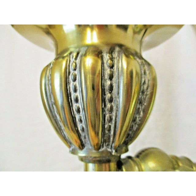 Metal 1920s Victorian Tall Gilt Bronze Balustrade Converted Gas Adjustable Wall Lamp Sconce For Sale - Image 7 of 13