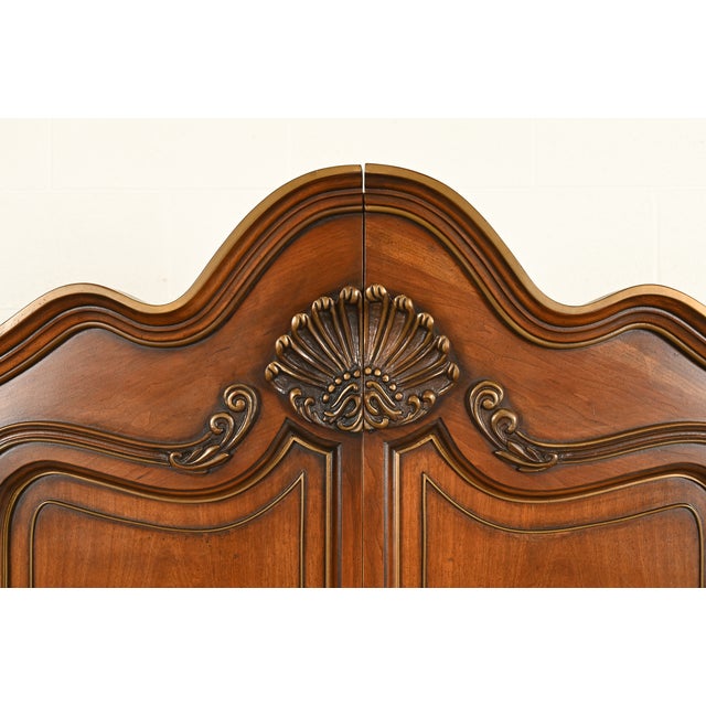 Romweber French Rococo Louis XV Carved Walnut Armoire Dresser, Circa 1960s For Sale - Image 9 of 17
