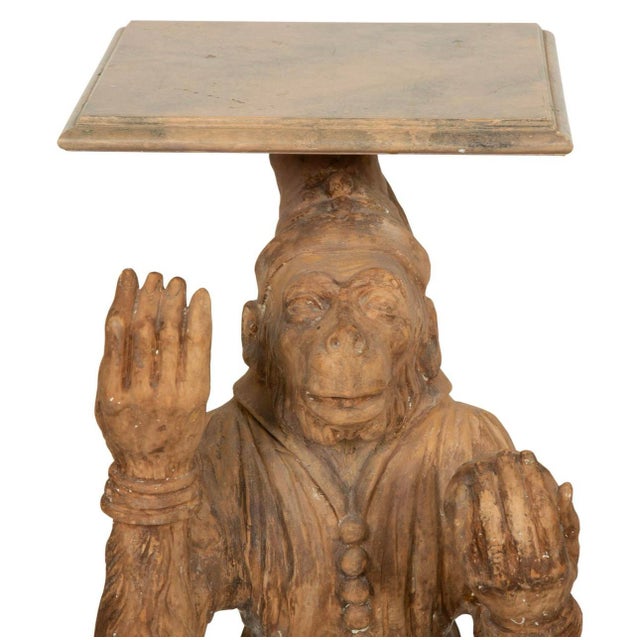 Pair of Terra Cotta Monkey Pedestals 20th Century With Wood Tops