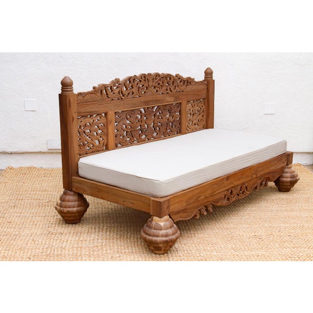 Wood Finely Carved Royal Bali Club Daybed For Sale - Image 7 of 10