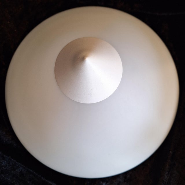 Vintage Ceiling Lamp with White Metal Mounting and White Opal Glass Shade, 1990s For Sale - Image 6 of 7