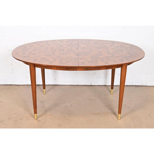 Bert England for Johnson Furniture Patchwork Walnut Extension Dining Table, Newly Refinished For Sale - Image 9 of 13