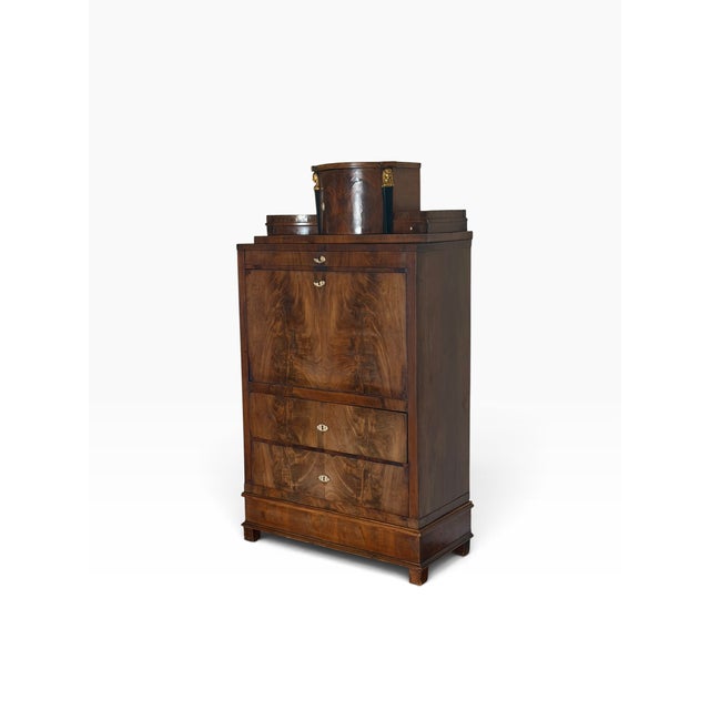 Antique Empire Flame Mahogany Drop Front Secretary Desk.