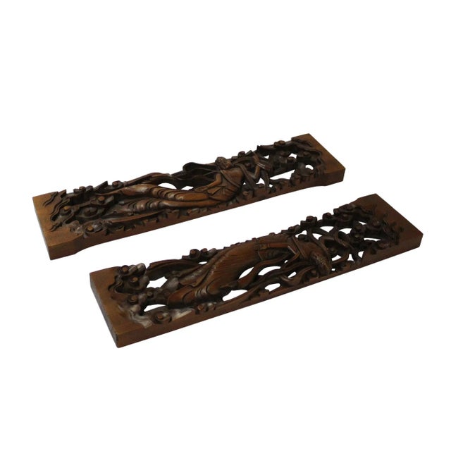 Chinese Natural Wood Relief Carving Rectangular Paperweights - a Pair For Sale - Image 4 of 8