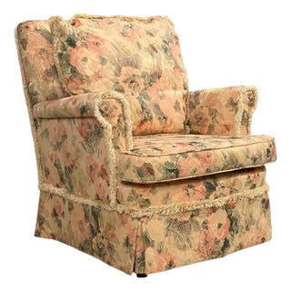 Traditional, Rolled Arm Lounge Chair, Floral Fabric, Wood, Usa, 1980s For Sale
