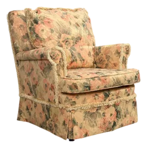 Traditional, Rolled Arm Lounge Chair, Floral Fabric, Wood, Usa, 1980s