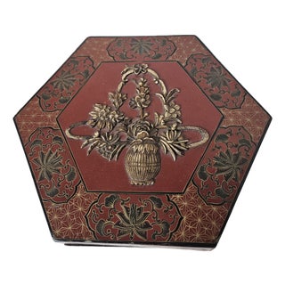 Vintage Asian Decorative Box With Vase of Flowers Decoration For Sale