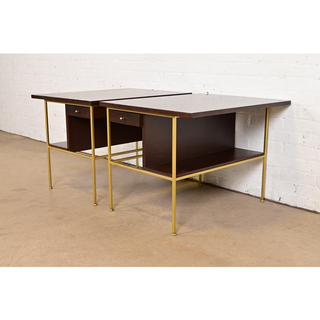 Mid-Century Modern Paul McCobb Irwin Collection Mahogany and Brass Nightstands or End Tables, Newly Refinished For Sale - Image 3 of 11