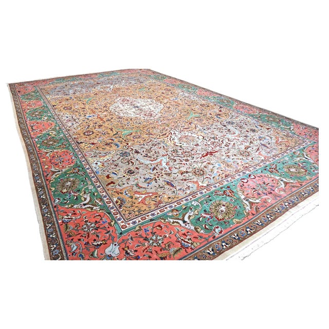 Traditional Antique Persian Tabriz Wool 11X17 Grey, Green, Pink, & Orange Area Rug #1140881 For Sale - Image 3 of 10