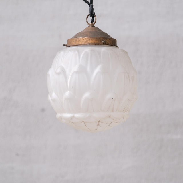 Metal Opaque Brass and Glass Artichoke Pendant Light For Sale - Image 7 of 7