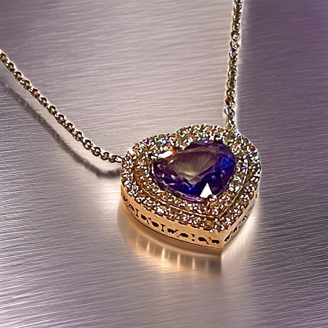 Natural Heart Sapphire Diamond Pendant 18" 14k W Gold 4.13 TCW Certified For Sale - Image 4 of 16