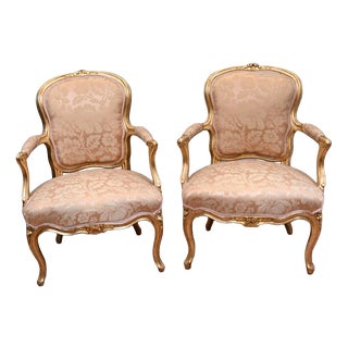 Louis XV French Gilt Armchairs, Set of 2 For Sale