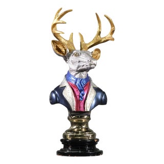 Deer Figure, Bronze on Marble Base For Sale