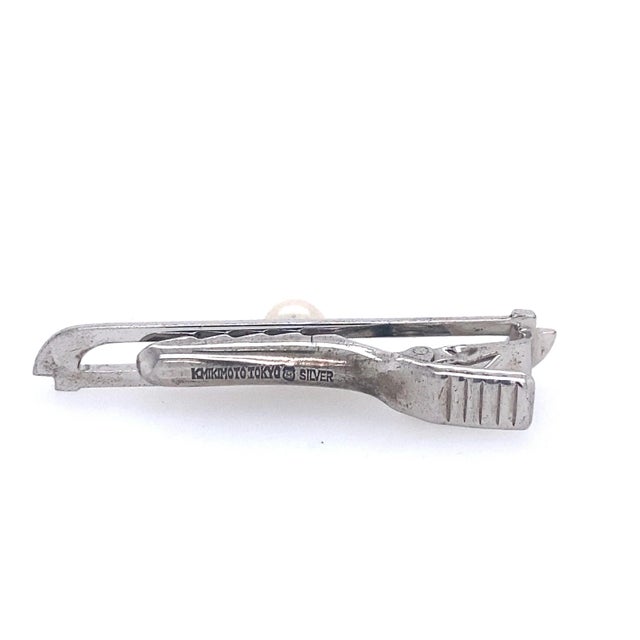 1990s Mikimoto Estate Akoya Pearl Tie Bar Sterling Silver 6.73 mm 5.91 Grams For Sale In New York - Image 6 of 12