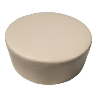 Gambrell Renard Round Cream Leather Ottoman For Sale