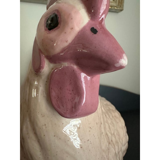 Vintage Mid 20th Century Speckled Pink Ceramic Chicken/Hen Planter For Sale - Image 4 of 12
