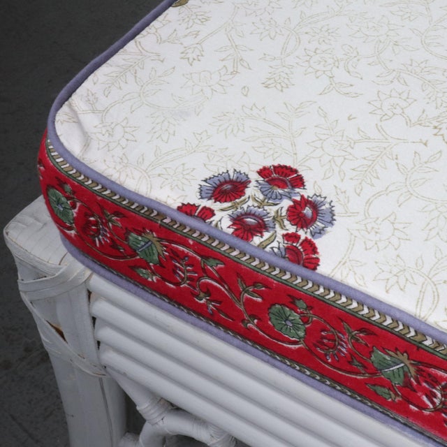 Hand Painted Fretwork Ottoman with Indian Block Print Cushion For Sale In Tampa - Image 6 of 10